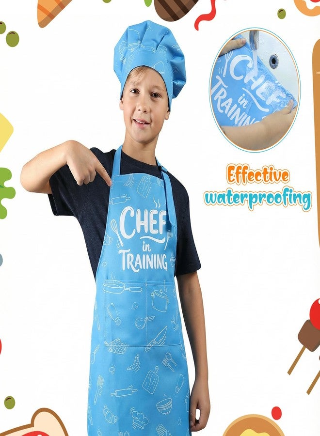 XLSXEXCL Kids Apron and Chef Hat Set, “CHEF in training” Apron Adjustable Child Aprons Chef in Training Funny Aprons with 2 Pockets for Boys and Girls (Blue) - Image 4